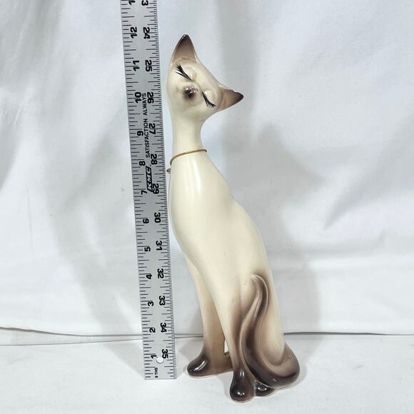 Vintage Ceramic Siamese Cat Figurine 12" Brown Cream Long Neck 1972 Damaged - Picture 12 of 12